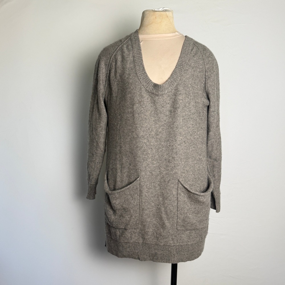 Nanette Lepore 100% Cashmere V-Neck Sweater Dress Gray Pockets Heathered
